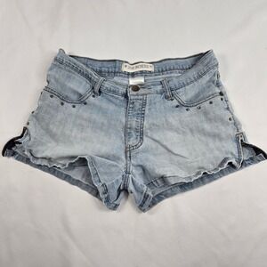 Joe Boxer Denim Shorts Studded Accents Zip Hem Light Wash Women's Size 8 Vintage